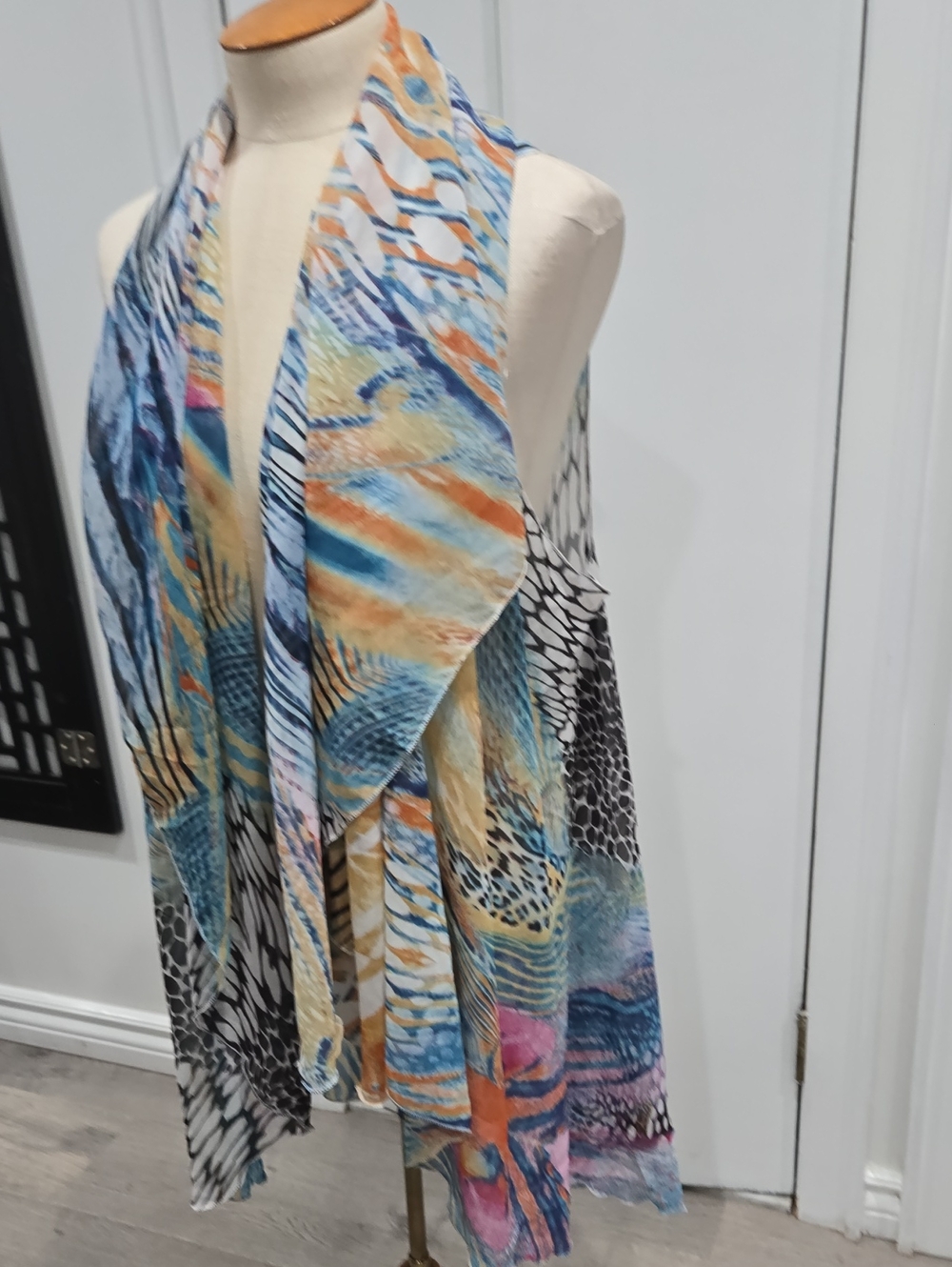 Beach Resort Cover Up Vest Lightweight Multicolor Patterned Scarf Vest
